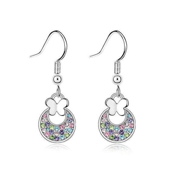 NEW Boho Festival Austrian Imitation Rainbow Crystals Butterfly Dangle Earrings - Picture 1 of 6
